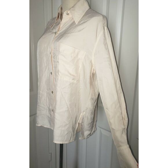 Vince Women’s Small Cream Button-Up Blouse Boxy Fit Lightweight Fluid Top - Picture 4 of 13